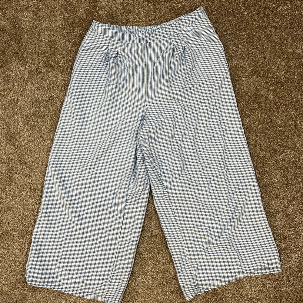 AE High Rise Linen Stripe Wide Leg Trouser